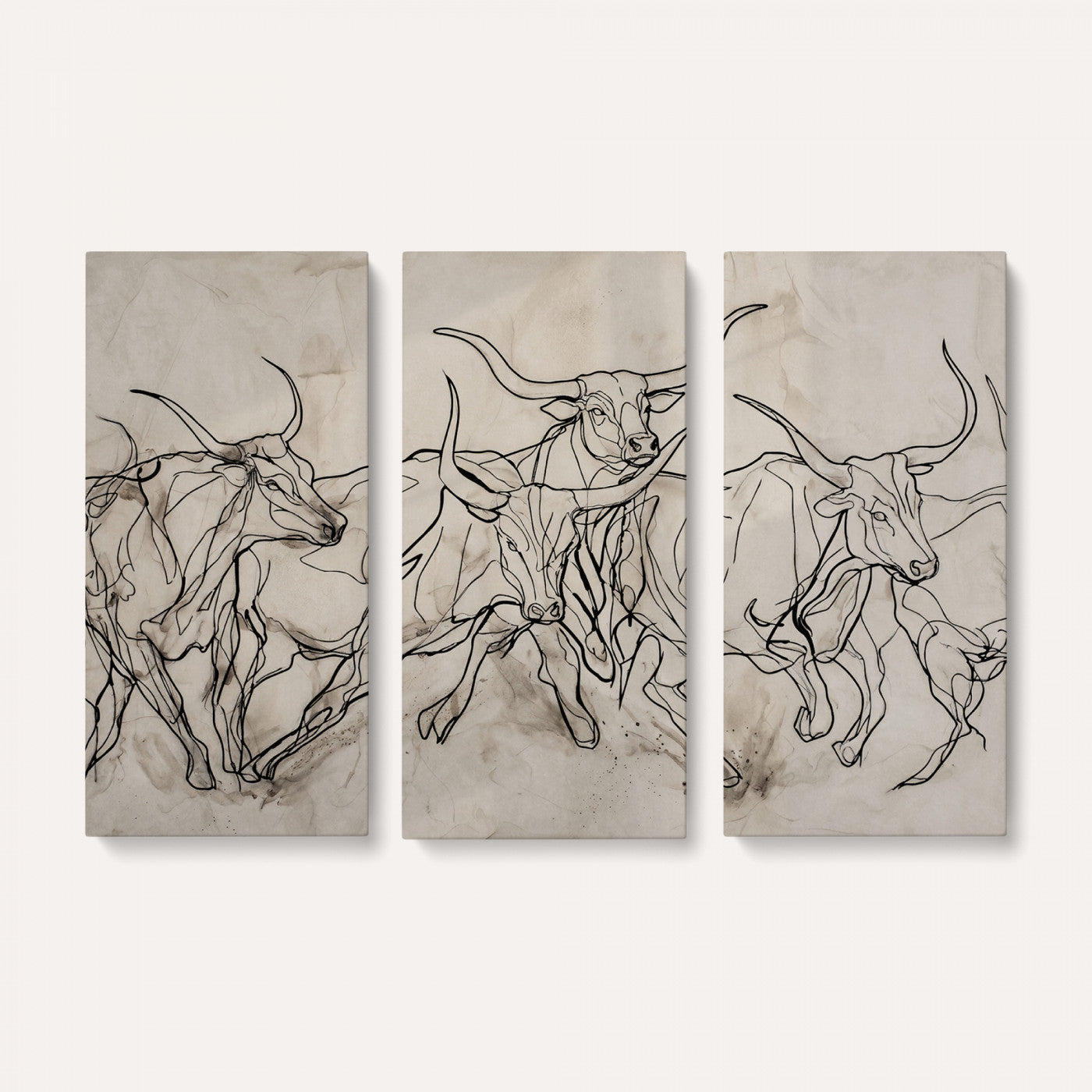 16671245-MGV-CV-36X24 - Minimalist Longhorn Line Art, Modern Texas Bull Canvas Print, Abstract Western Wall Decor, Continuous Line Artwork, Black White Ranch Gift