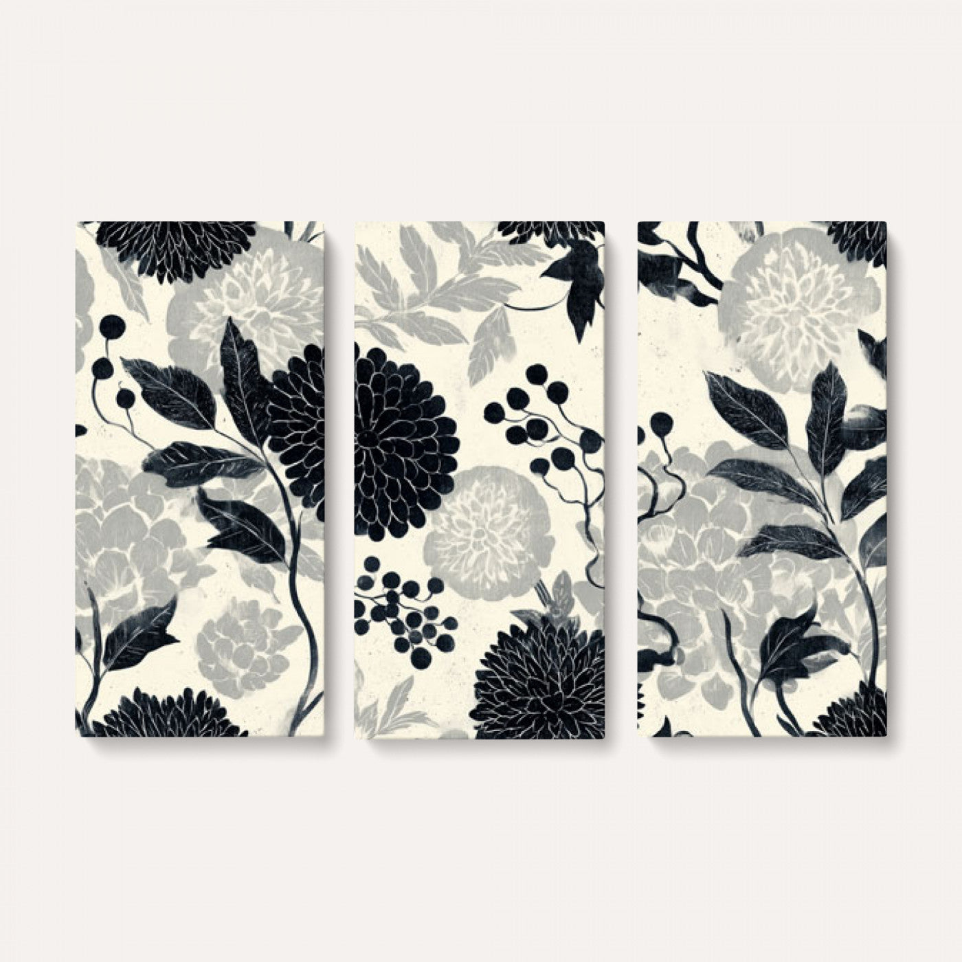 61524791-MGV-CV-36X24 - Vintage Black Chrysanthemum Wall Art Canvas Print, Monochrome Dhalia Floral Painting Print