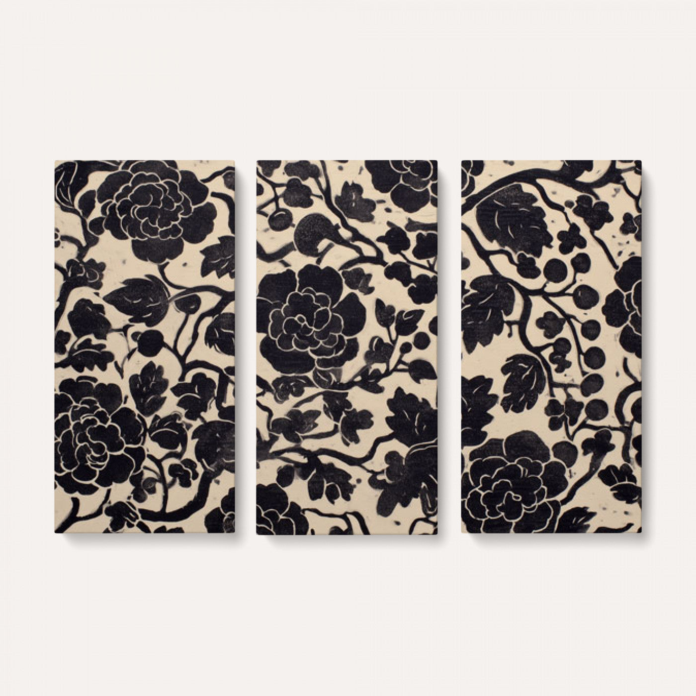 86696255-MGV-CV-36X24 - Vintage Black and Cream Floral Wall Art Canvas Print, Chinoiserie Botanical Painting Print