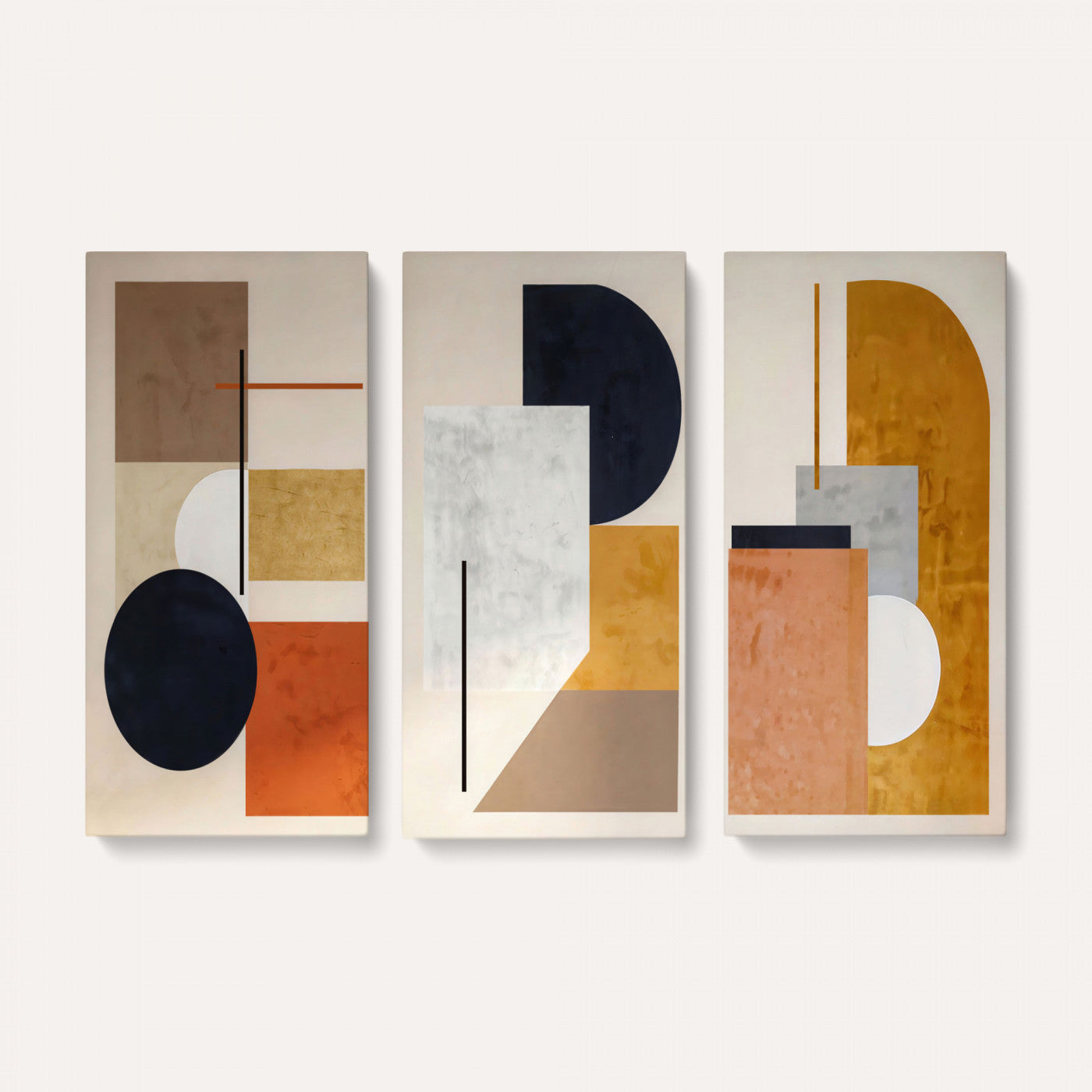 87361249-MGV-CV-48X32-3P - Mid Century Modern Geometric Canvas Wall Art, Abstract Triptych Print
