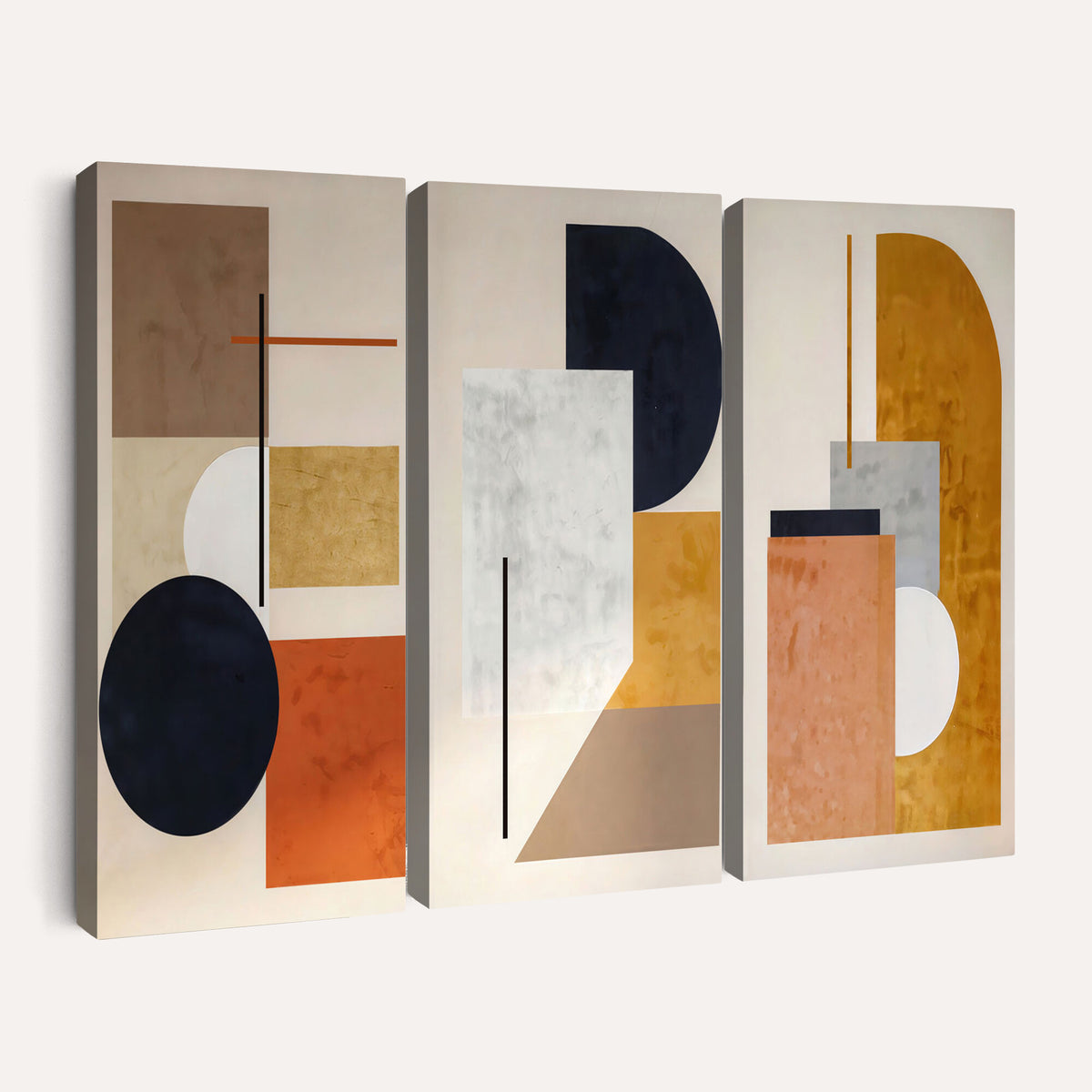 87361249-MGV-CV-48X32-3P - Mid Century Modern Geometric Canvas Wall Art, Abstract Triptych Print
