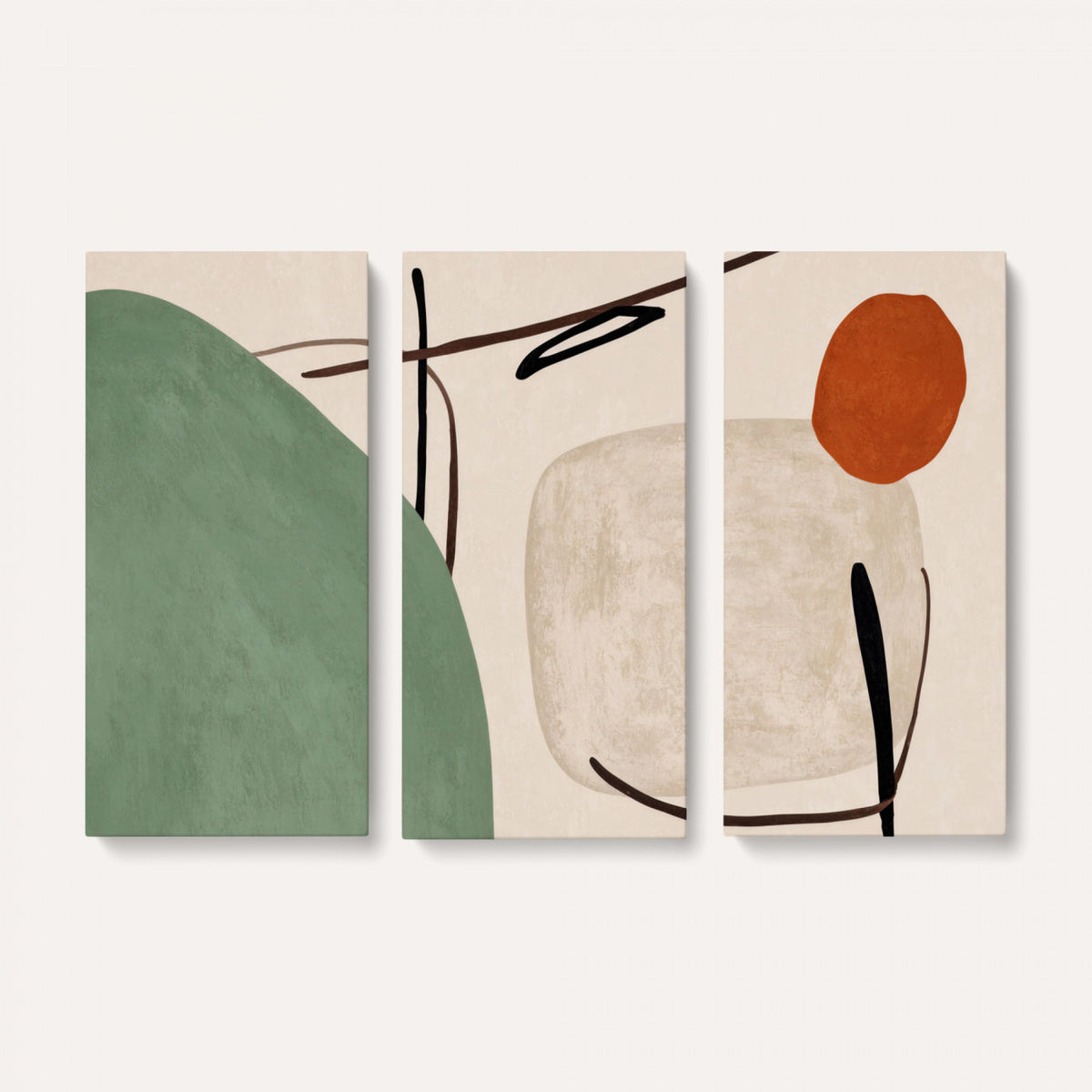 46798824-MGV-CV-48X32-3P - Mid Century Modern Geometric Canvas Wall Art, Abstract Triptych Print