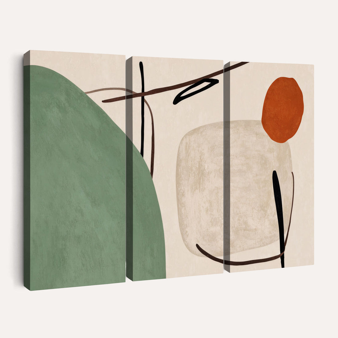 Mid Century Modern Geometric Canvas Wall Art, Abstract Triptych Print