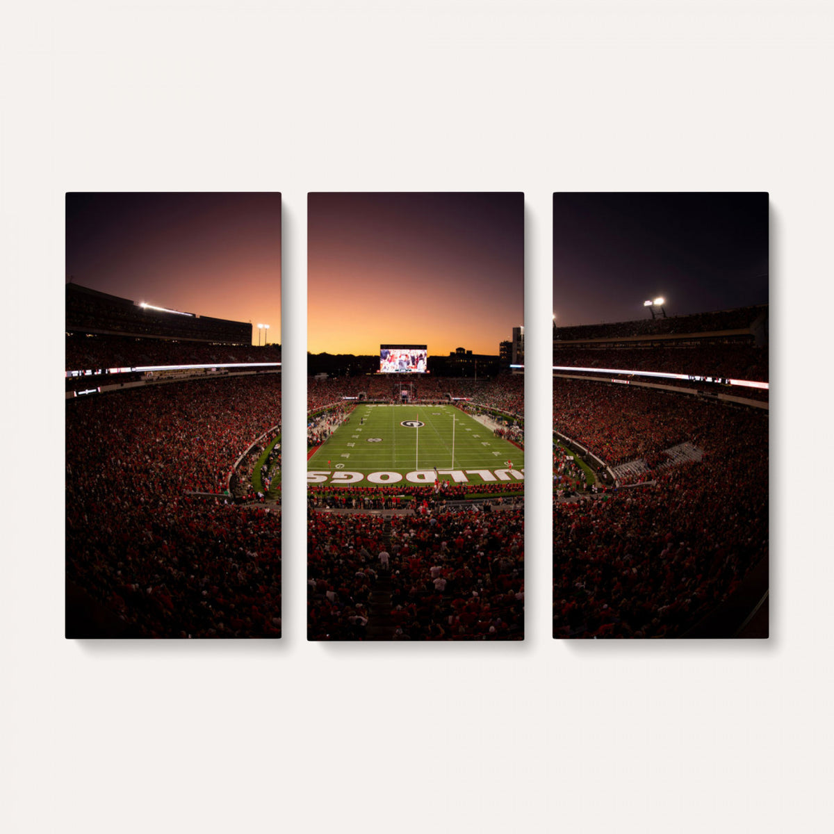 97720998-_Poster-30x20 - Georgia Bulldogs Stadium Sunset Canvas Print 3 Piece Framed Wall Art Extra Large Floating Frame Sports Poster Made in USA