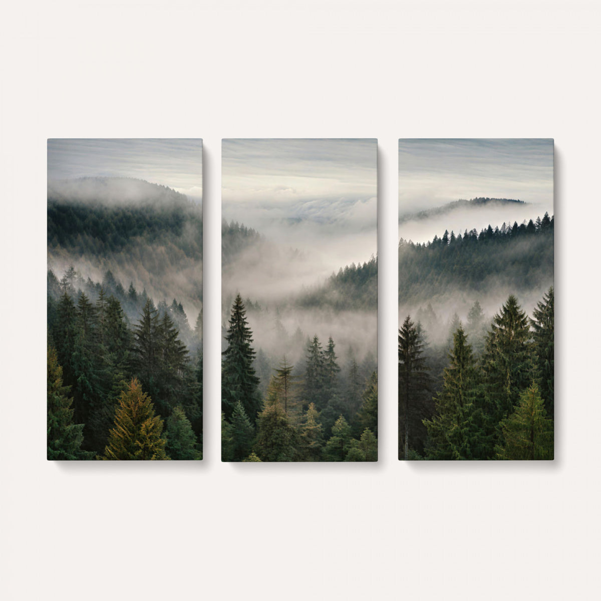 38409495-_Poster-30x20 - Misty Pine Valley Mountain Canvas Print 3 Piece Framed Wall Art Extra Large Floating Frame Nature Poster Made in USA