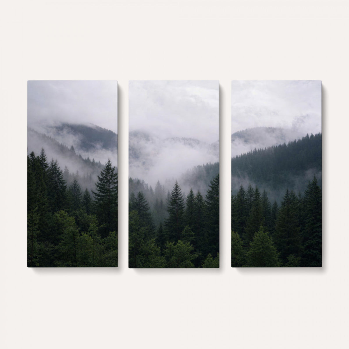 25432119-_Poster-30x20 - Misty Mountain Pine Forest Canvas Print 3 Piece Framed Wall Art Extra Large Floating Frame Nature Poster Made in USA