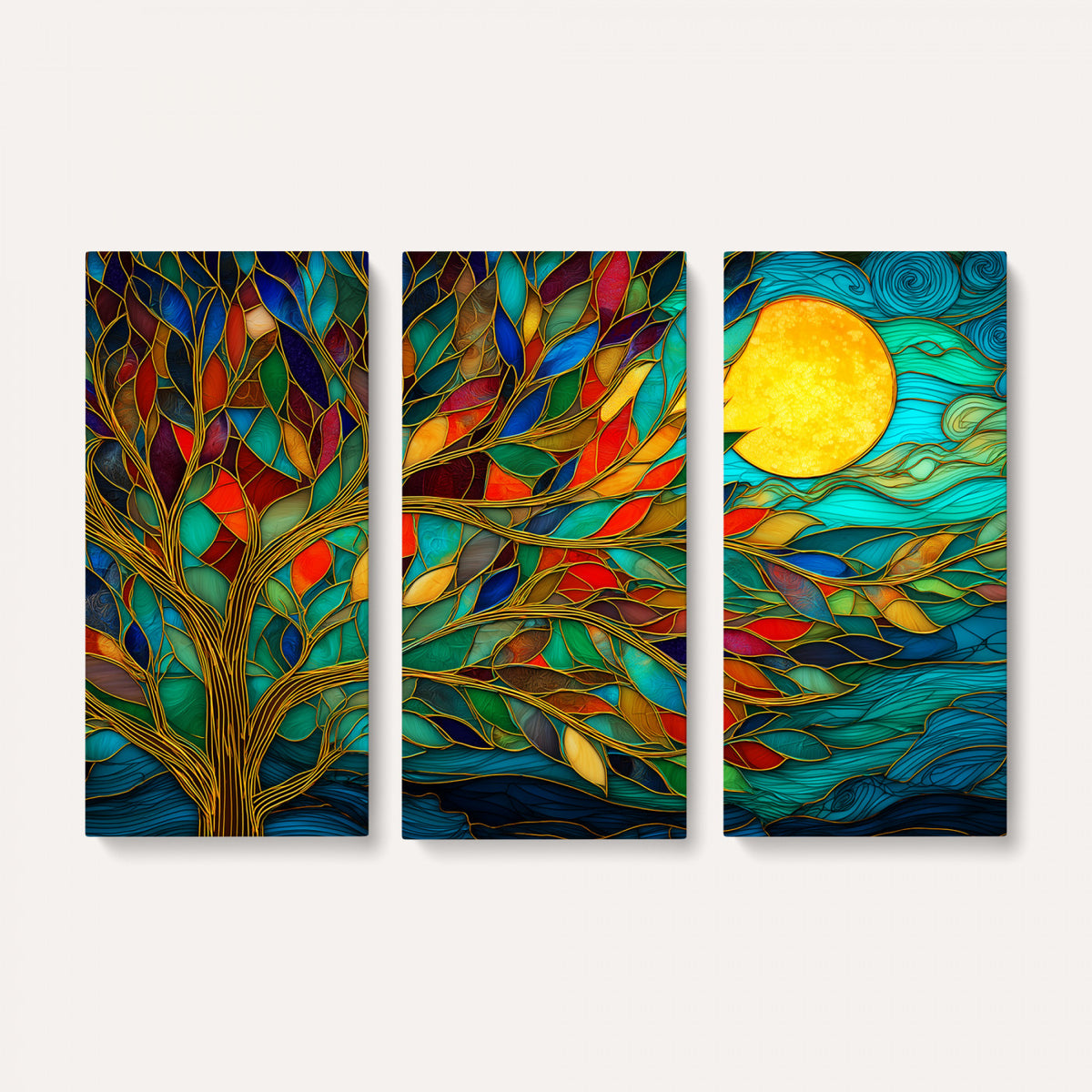 11877152-MGV-CV-36X24 - Stained Glass Tree Of Life Wall Art - Vibrant Mosaic Nature Home Decor