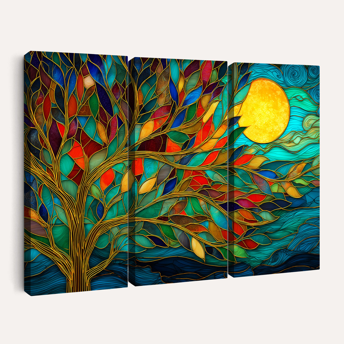 11877152-MGV-CV-36X24 - Stained Glass Tree Of Life Wall Art - Vibrant Mosaic Nature Home Decor