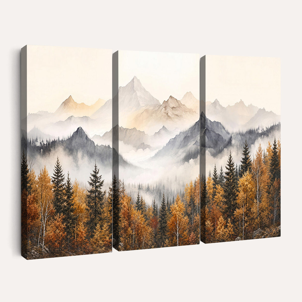 19544118-_Poster-30x20 - Misty Mountain Autumn Forest Canvas Wall Art - Watercolor Fall Nature Landscape Print