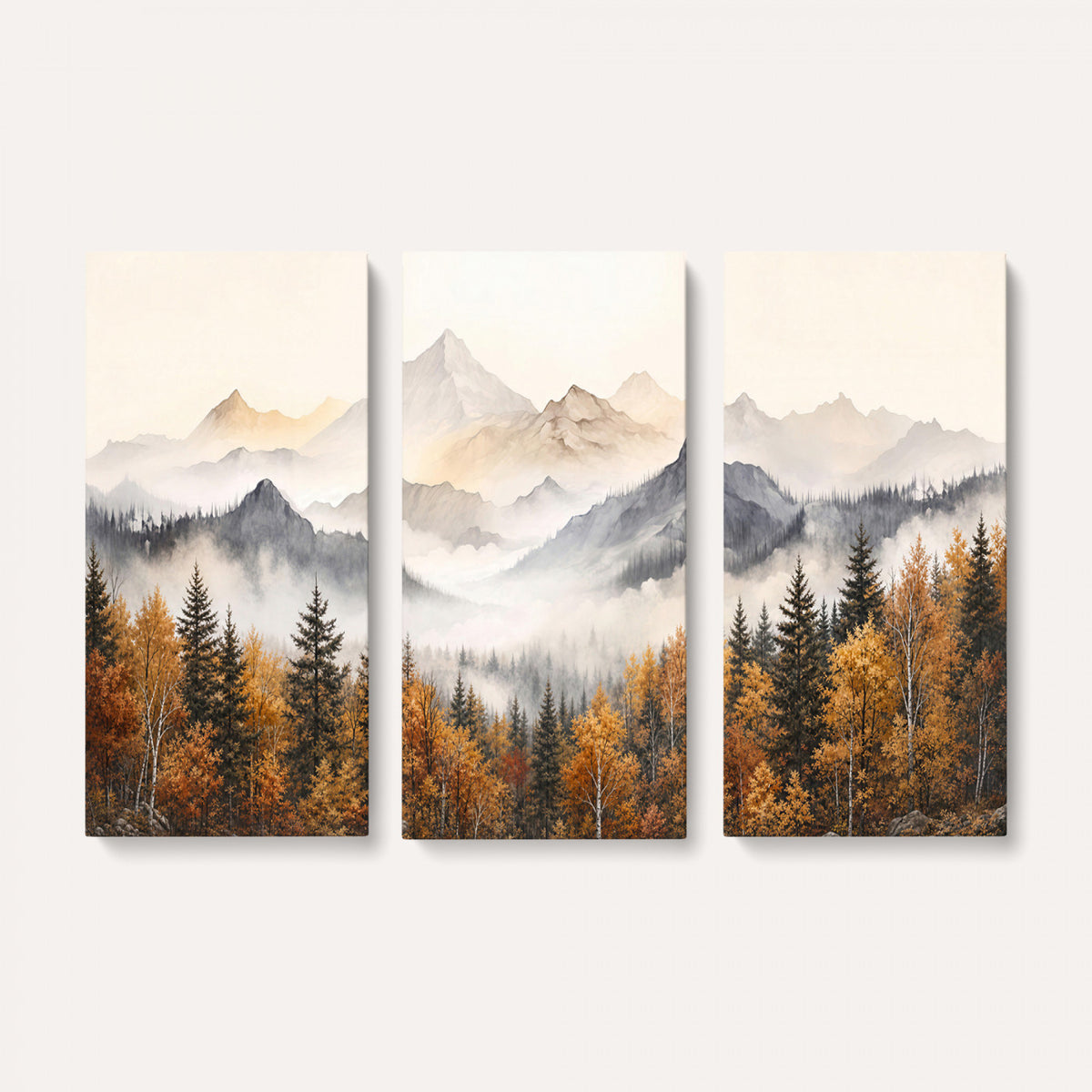 19544118-MGV-TP-30X20 - Misty Mountain Autumn Forest Canvas Wall Art - Watercolor Fall Nature Landscape Print