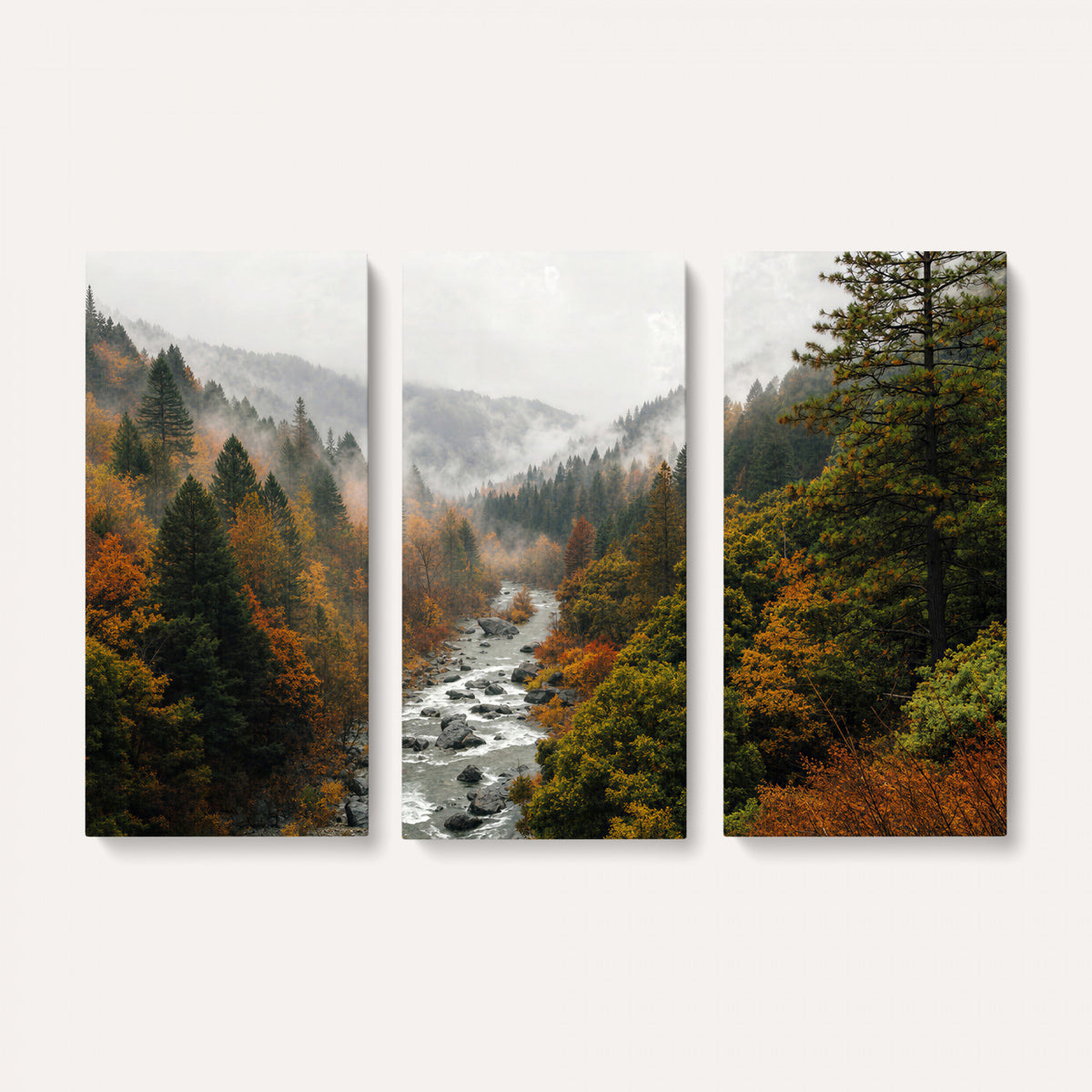 95540697-MGV-TP-30X20 - Misty River Mountain Valley Canvas Wall Art - Autumn Forest Landscape Nature Print