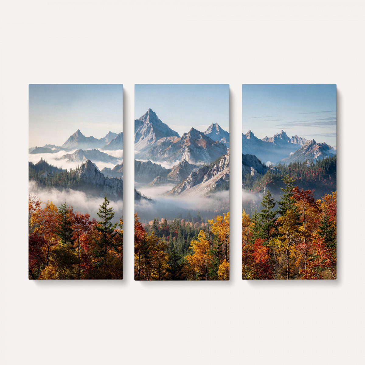 38847944-MGV-TP-30X20 - Majestic Mountain Peak Canvas Wall Art - Panoramic Autumn Forest Fog Landscape Print