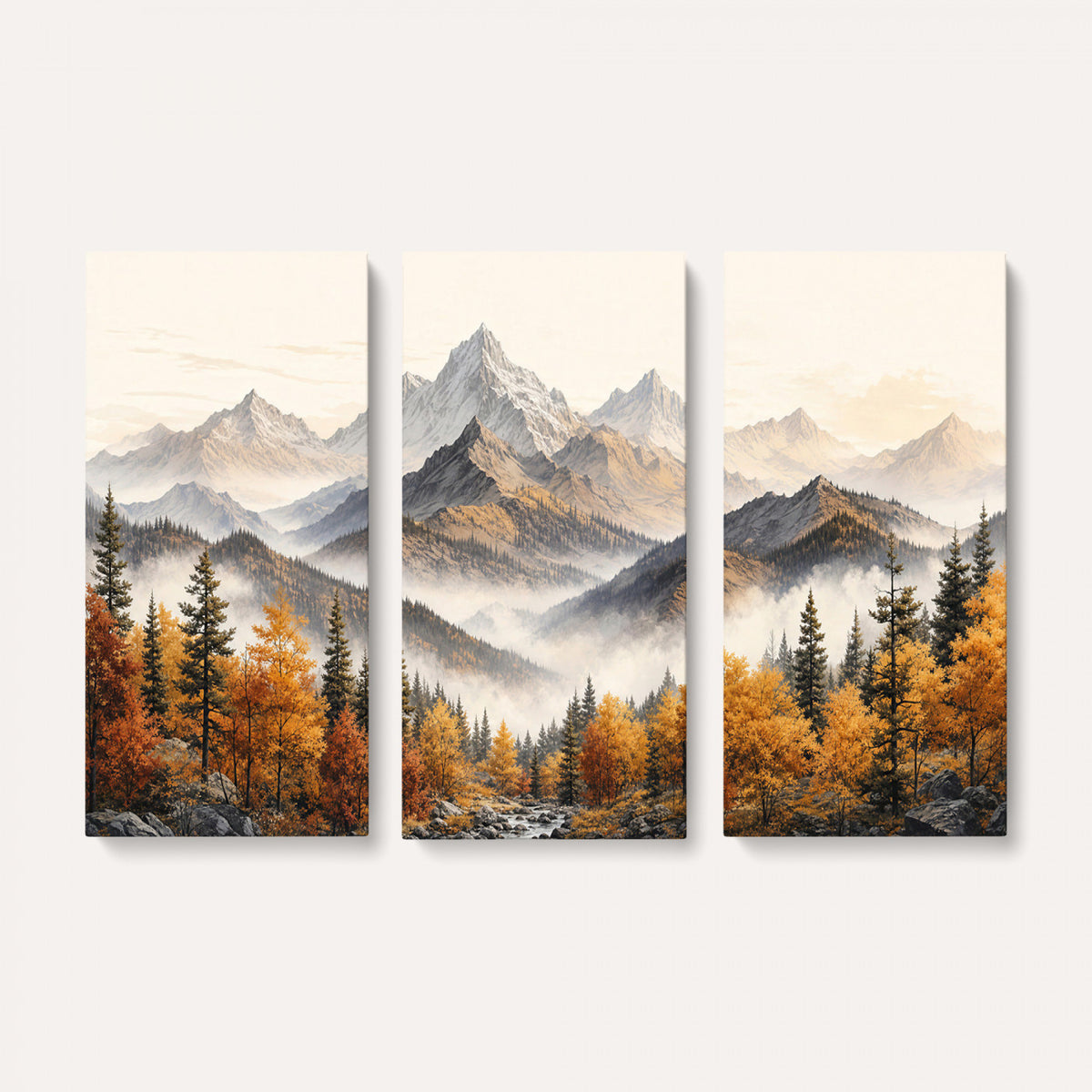 21309099-MGV-TP-30X20 - Extra Large Misty Mountain Autumn Forest Canvas Wall Art - Watercolor Fall Nature Landscape Print