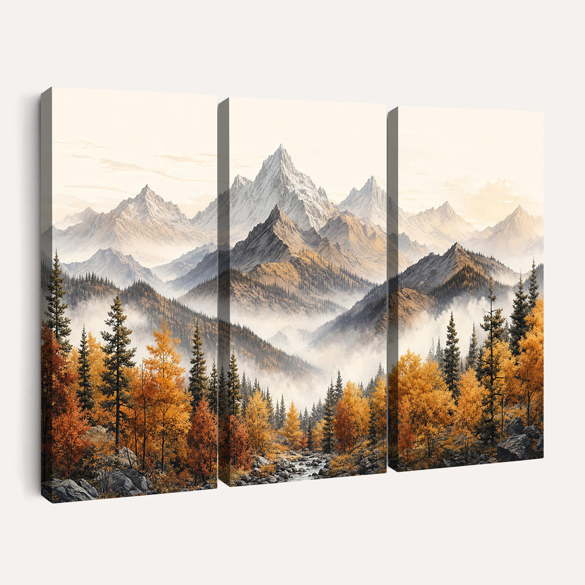 21309099-MGV-TP-30X20 - Extra Large Misty Mountain Autumn Forest Canvas Wall Art - Watercolor Fall Nature Landscape Print