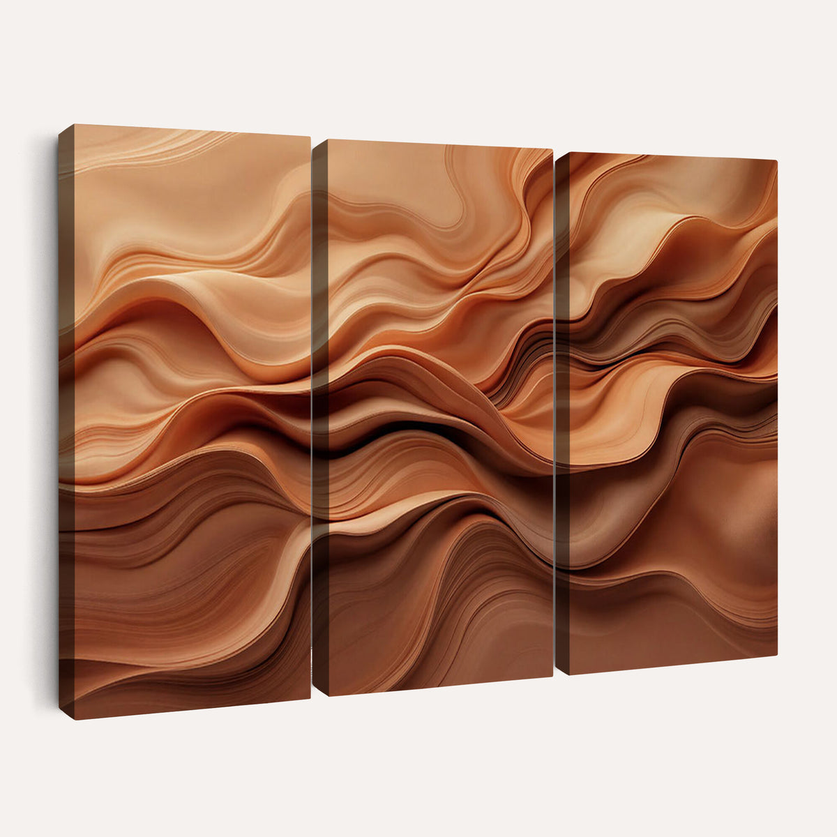 82230697-MGV-CV-36X24 - Modern Abstract Fluid Waves Canvas Wall Art - Minimalist Warm Terracotta Beige Sand Print