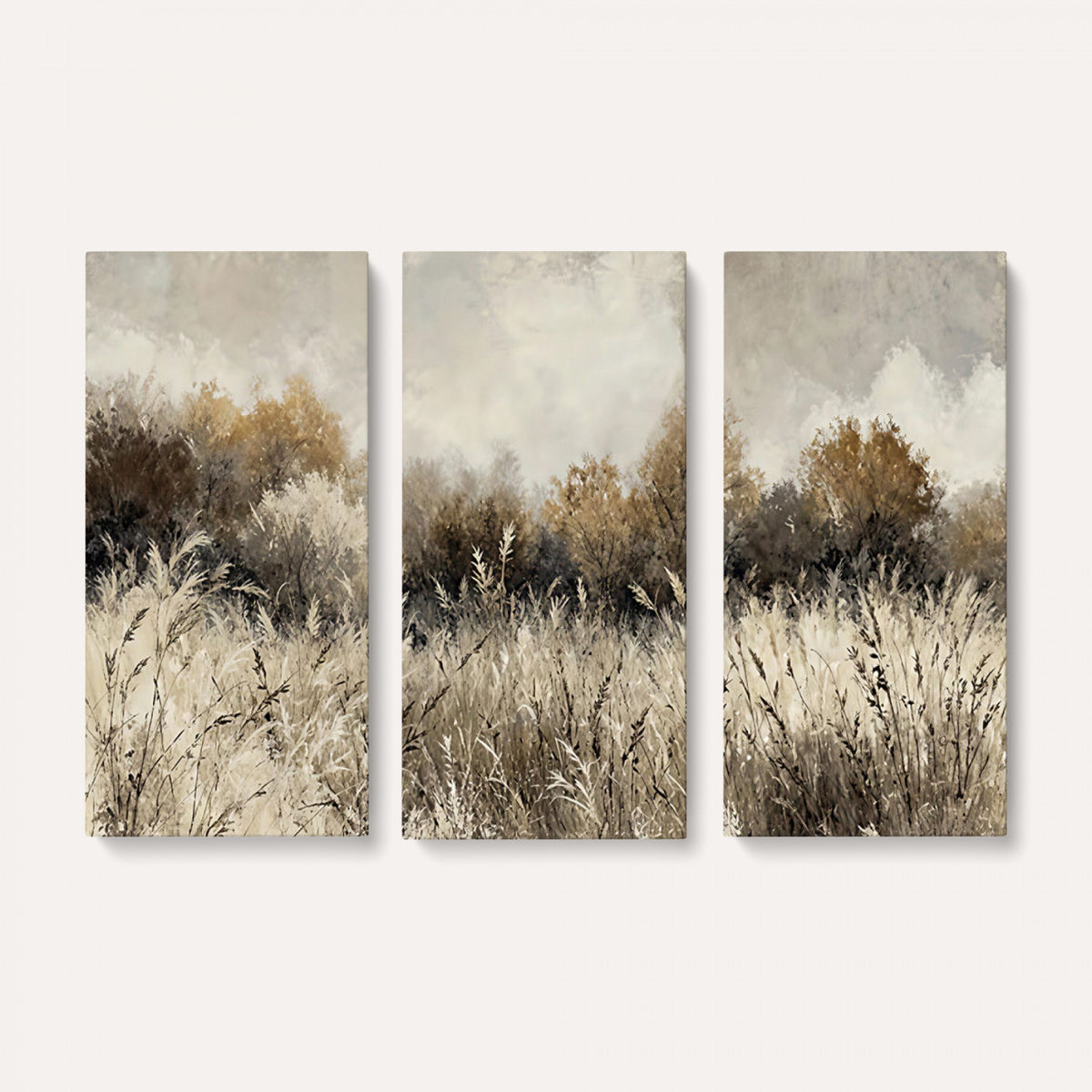 53959945-MGV-TP-30X20 - Muted Neutral Forest Landscape Canvas Wall Art - Vintage Rustic Wildflower Meadow Print