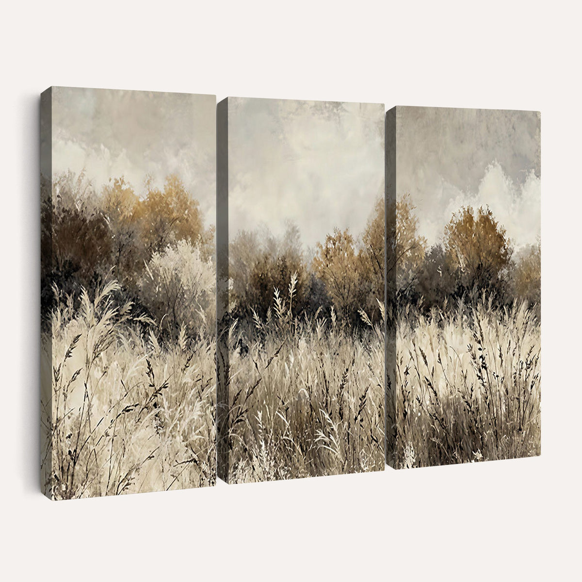 53959945-_Poster-30x20 - Muted Neutral Forest Landscape Canvas Wall Art - Vintage Rustic Wildflower Meadow Print