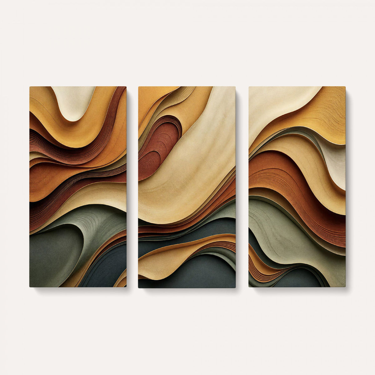 19337902-MGV-CV-36X24 - Modern Abstract Waves Canvas Wall Art - Minimalist Earthy Tone Living Room Decor
