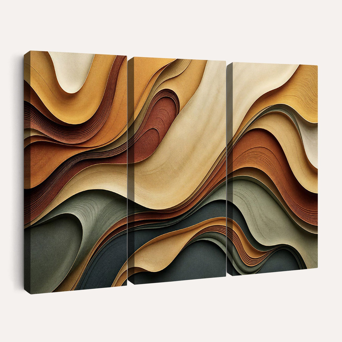 19337902-_Poster-30x20 - Modern Abstract Waves Canvas Wall Art - Minimalist Earthy Tone Living Room Decor