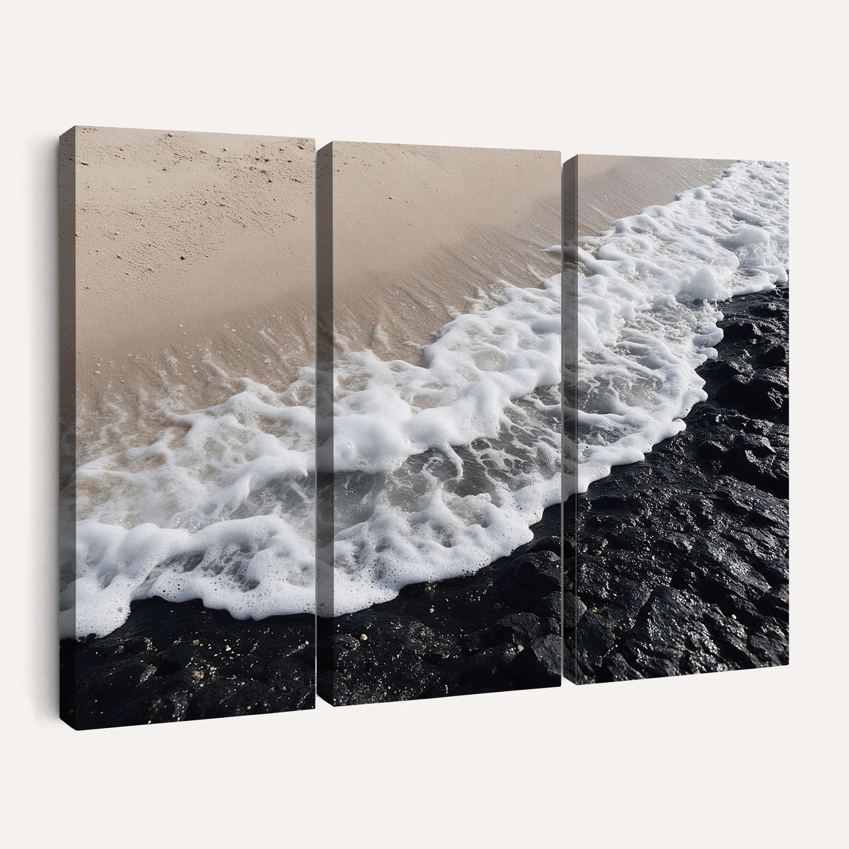 27448606-MGV-CV-24X16 - Ocean Wave Foam on Black Lava Rock Beach Canvas Wall Art Print