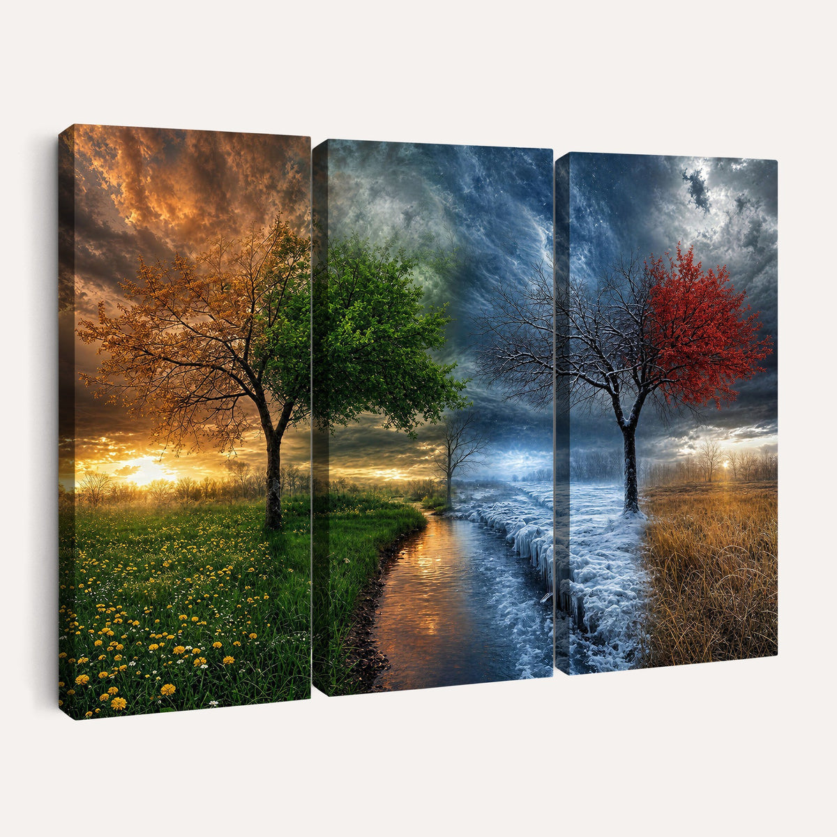 61895574-MGV-CV-24X16 - Four Seasons Tree Canvas Wall Art, Nature Landscape Canvas Print for Living Room