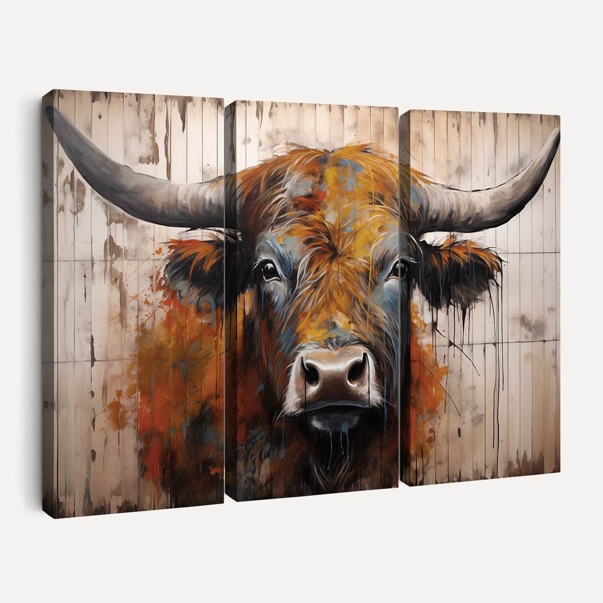 47284-MGV-CV-24X16 - Abstract Bull Highland Cow Canvas Wall Art Print