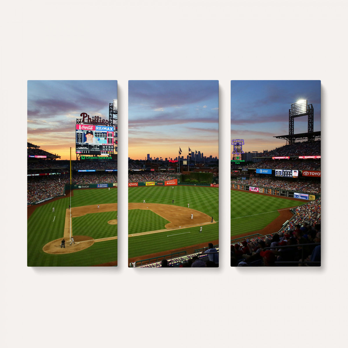 13778-MGV-CV-36X24 - Citizens Bank Park Philadelphia Phillies Wall Art Canvas | 3-Panel Canvas Print of Phillies Stadium