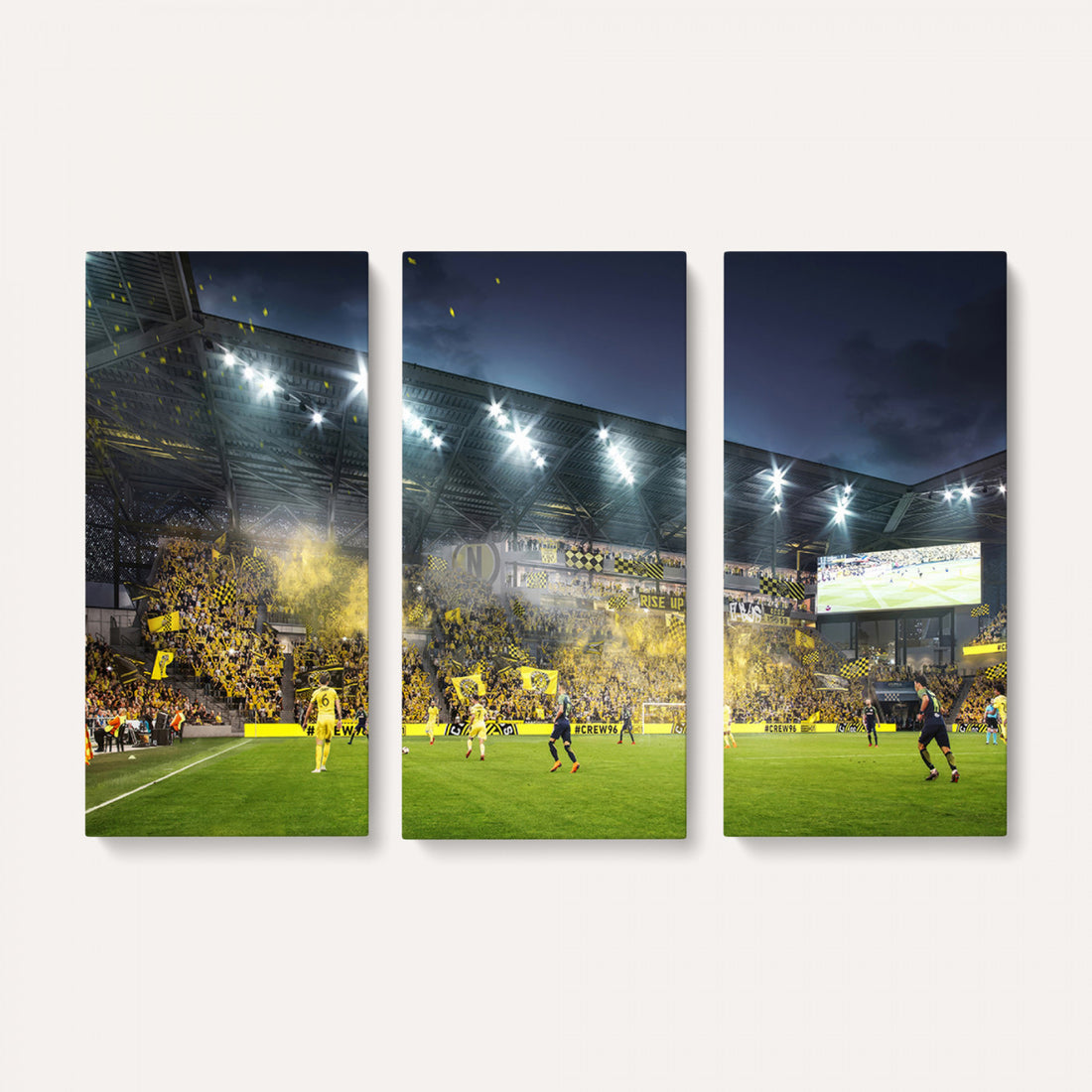 Columbus Crew Stadium Match Triple Canvas Wall Art, Dynamic MLS Game Scene