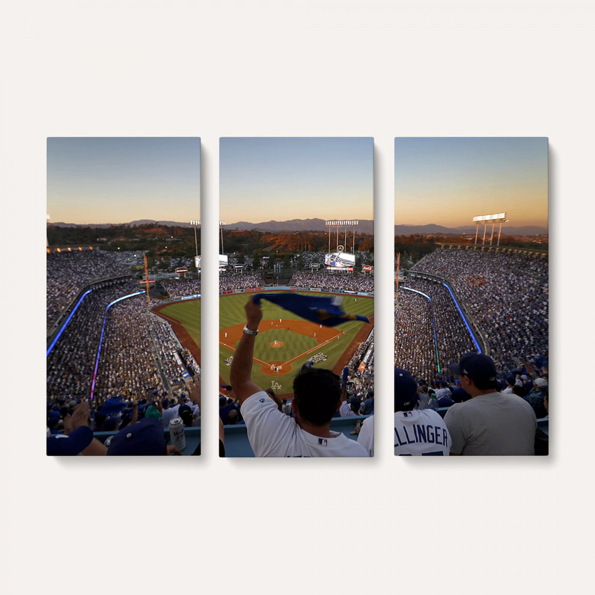 60162-MGV-CV-36X24 - Dodger Stadium Sunset Game Triple Canvas Wall Art, Los Angeles Dodgers MLB Match