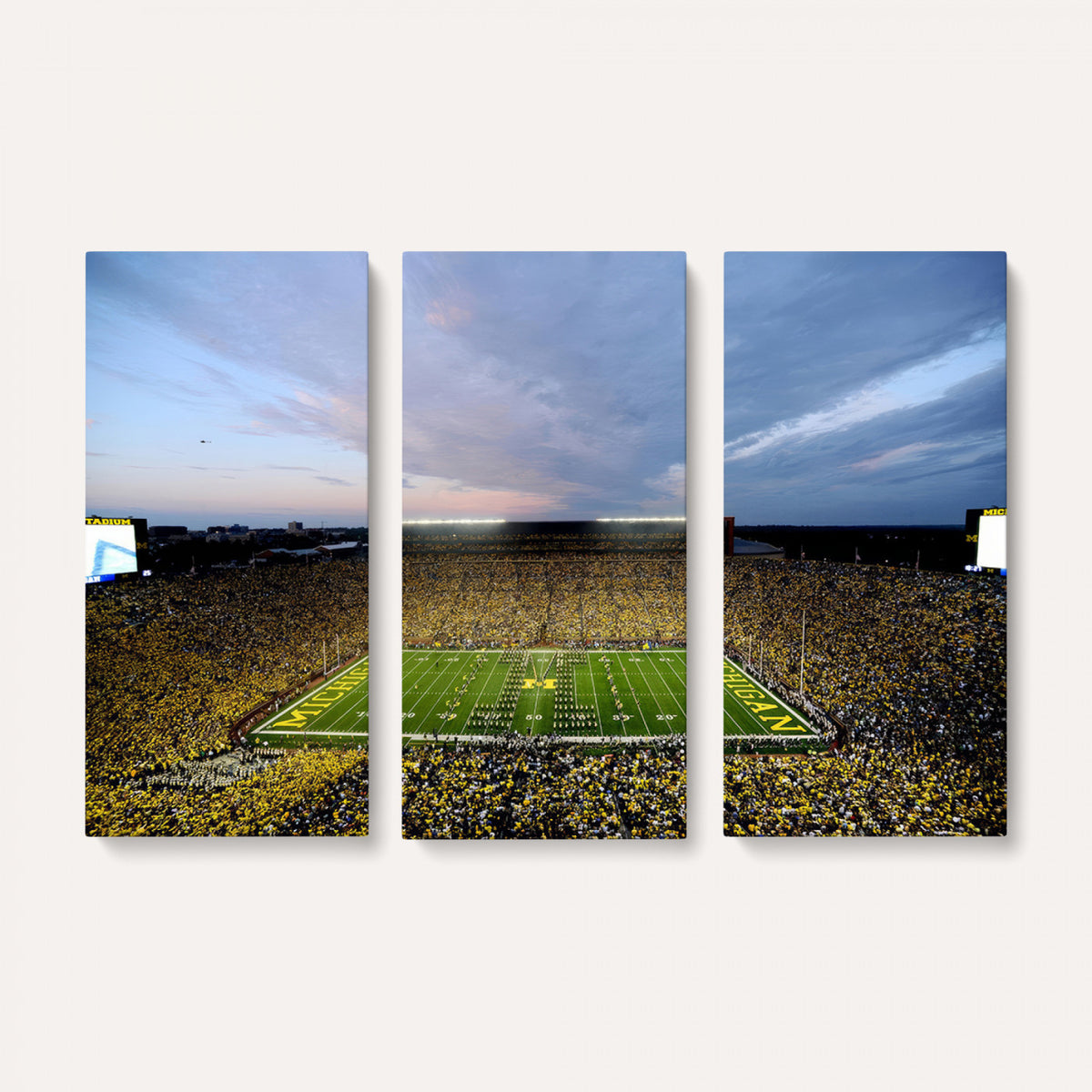 82641-MGV-CV-36X24 - Michigan Stadium Wall Art Canvas Print – Framed Football Field Scene with Marching Band Artwork for Home, Office