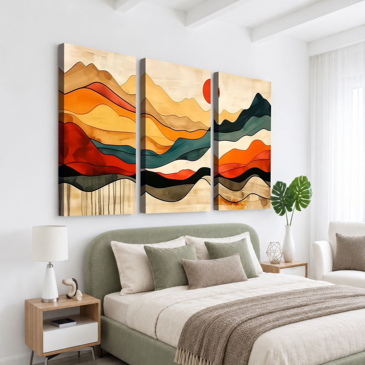 23241-MGV-CV-24X16 - Mid Century Wall Art Print, Abstract Woodland Mountain Print, Panoramic Modern Art