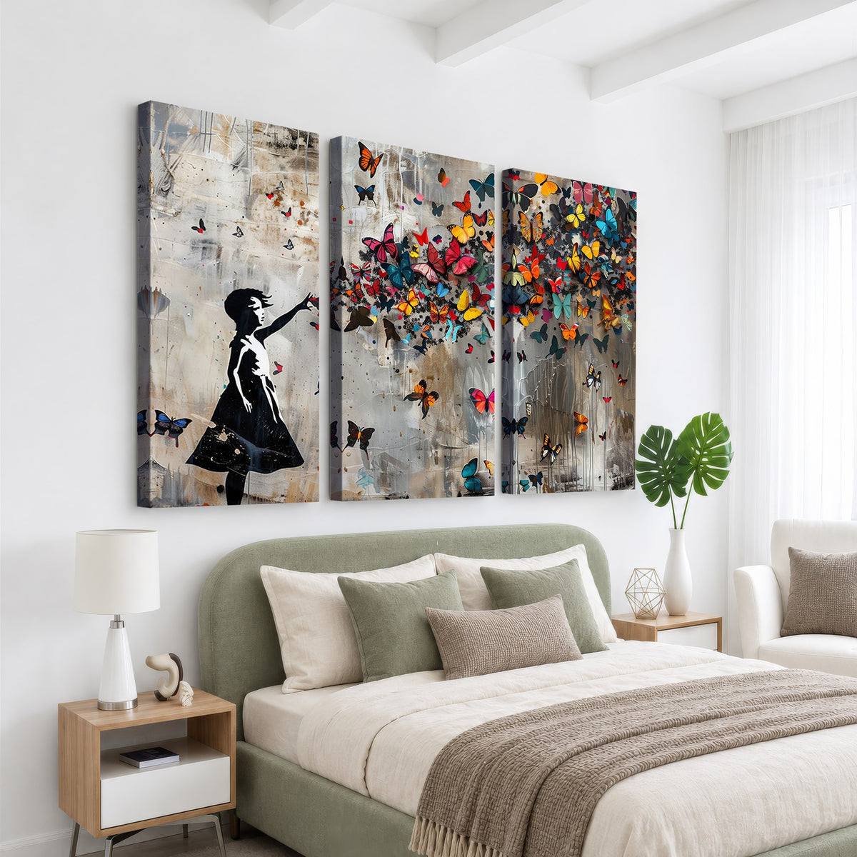 51446D-MGV-CV-24X16 - Banksy Butterfly Girl Wall Art | Modern Graffiti Canvas Print, Street Art Decor