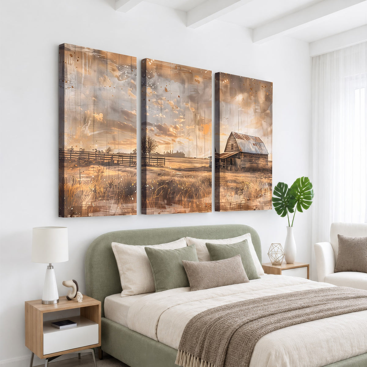 FARM2-MGV-CV-24X16 - Rustic Farmhouse Wall Art Canvas Print | Barn and Field Vintage Country Landscape