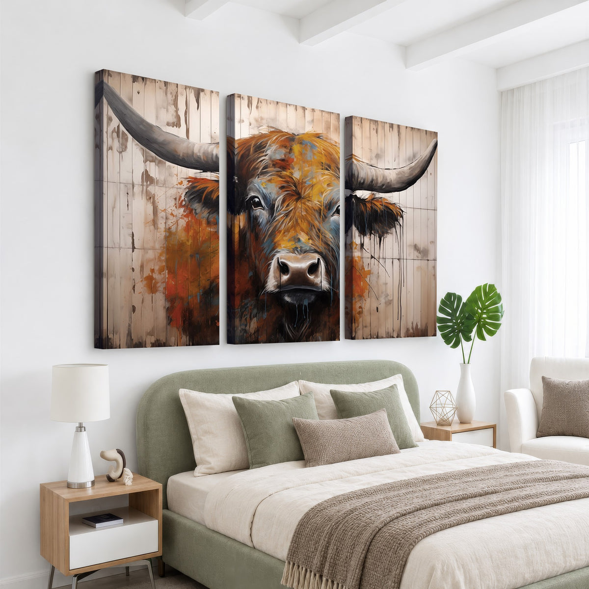 47284-MGV-CV-24X16 - Abstract Bull Highland Cow Canvas Wall Art Print