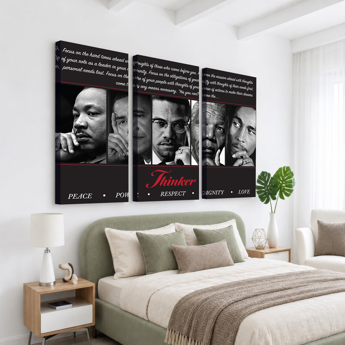 45112-MGV-CV-24X16 - Thinker Quintet Canvas Wall Art | Martin, Obama, Malcolm X, Mandela, Marley, Peace Power Respect Dignity Love