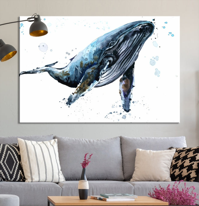 Art mural de baleine aquarelle Impression sur toile