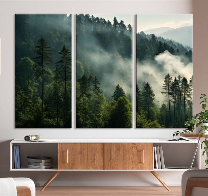 Captivant Misty Forest Wall Art Premium Impression sur toile une atmosphère brumeuse et sereine