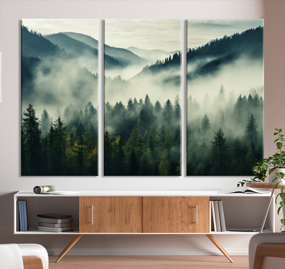 Captivant Misty Forest Wall Art Premium Impression sur toile une atmosphère brumeuse et sereine