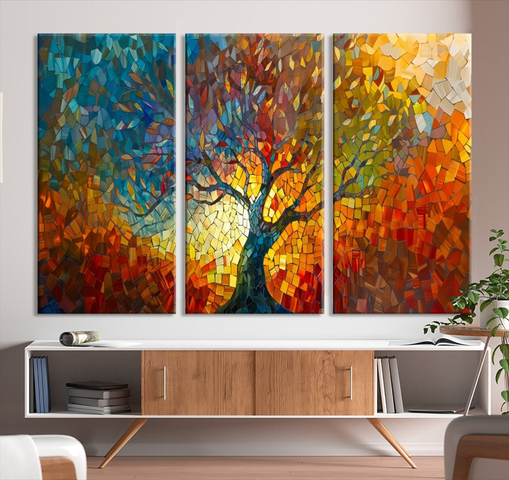 Yggdrasil Tree of Life Mosaic Stained Glass Wall Art Canvas Print