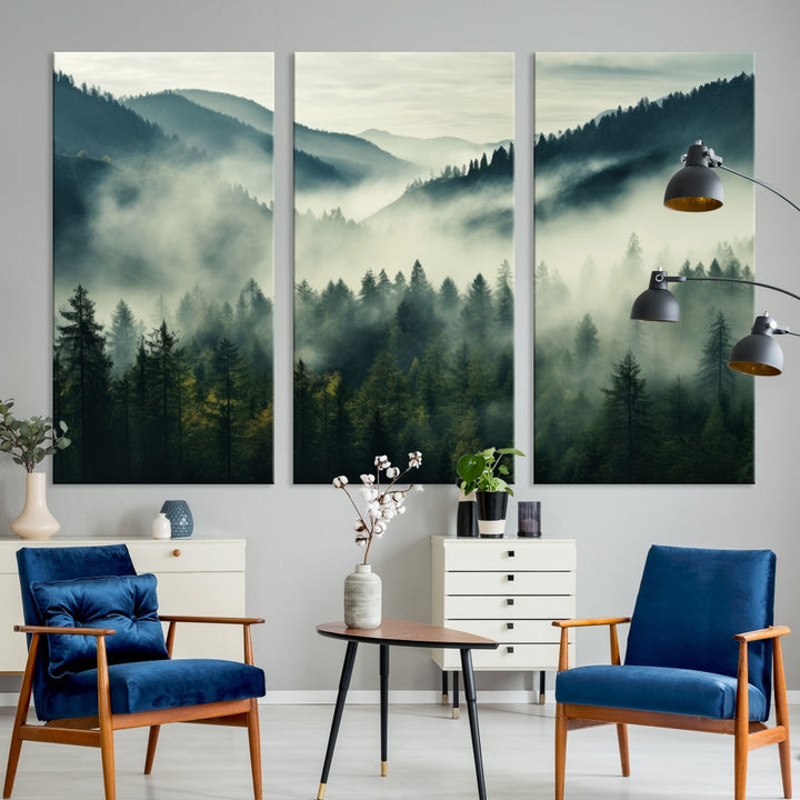 Captivant Misty Forest Wall Art Premium Impression sur toile une atmosphère brumeuse et sereine