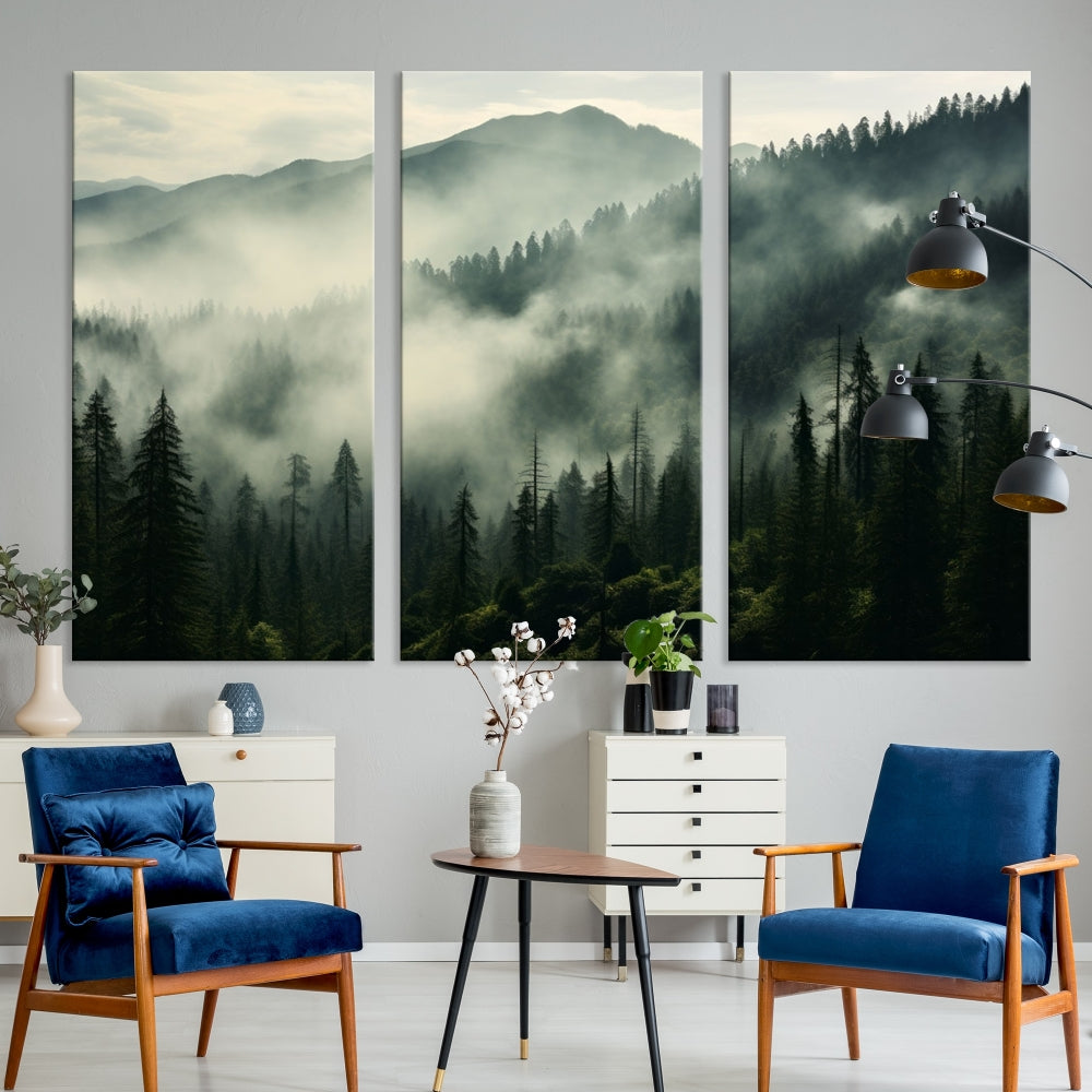 Captivant Misty Forest Wall Art Premium Impression sur toile une atmosphère brumeuse et sereine