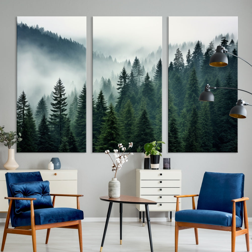 Captivant Misty Forest Wall Art Premium Impression sur toile une atmosphère brumeuse et sereine