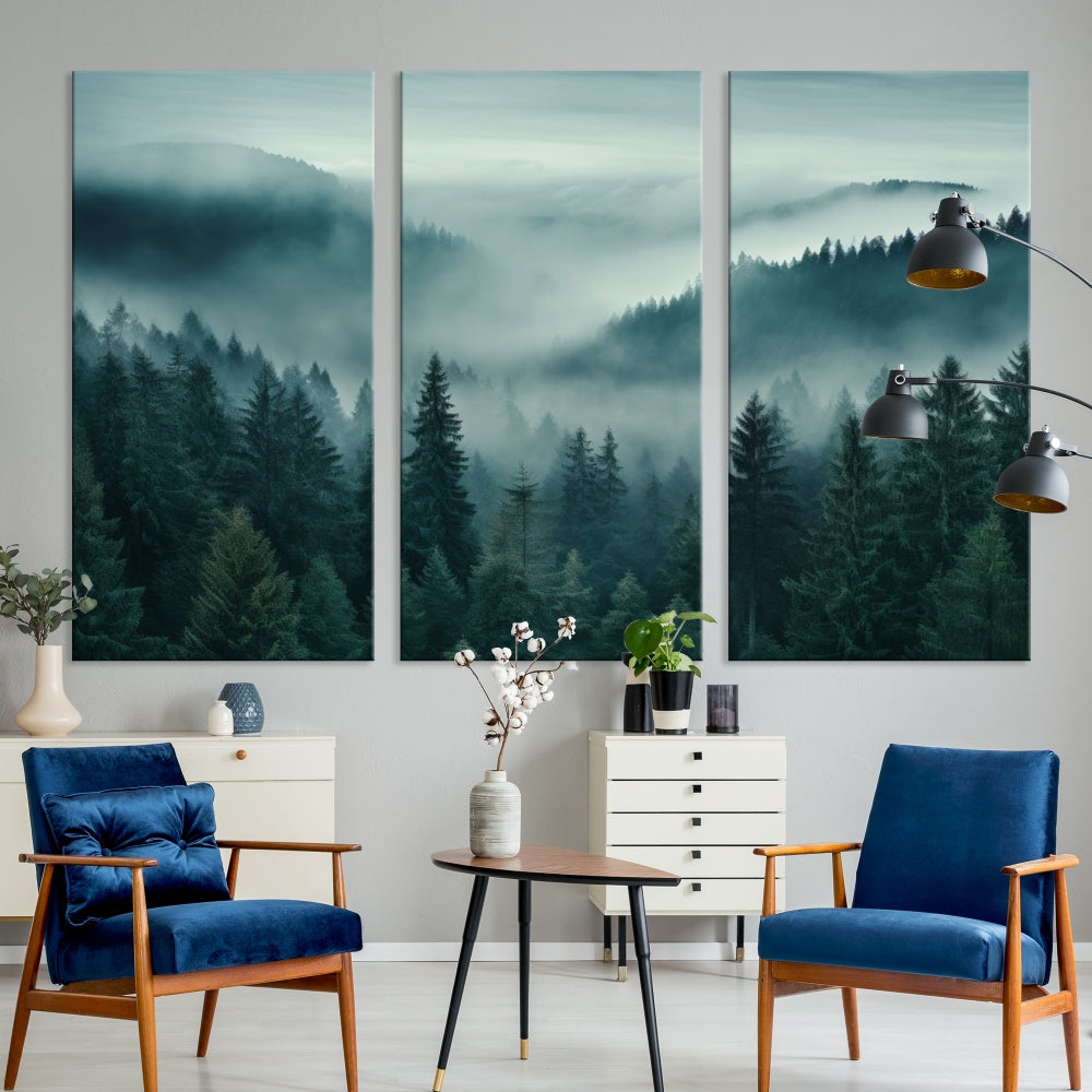 Captivant Misty Fogy Forest Wall Art Premium Impression sur toile