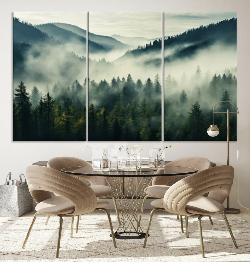 Captivant Misty Forest Wall Art Premium Impression sur toile une atmosphère brumeuse et sereine