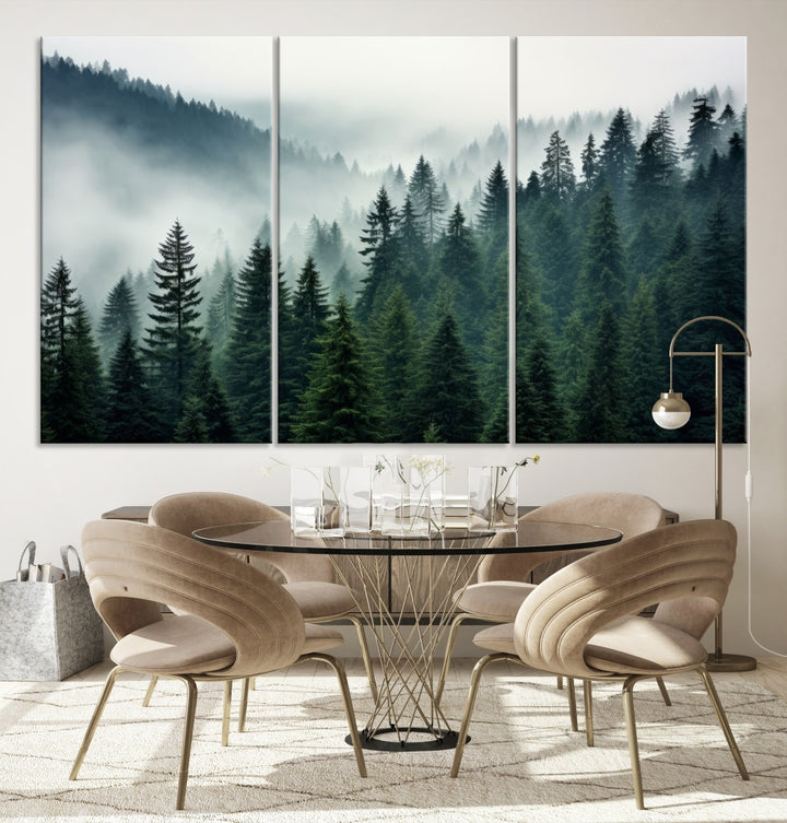 Captivant Misty Forest Wall Art Premium Impression sur toile une atmosphère brumeuse et sereine