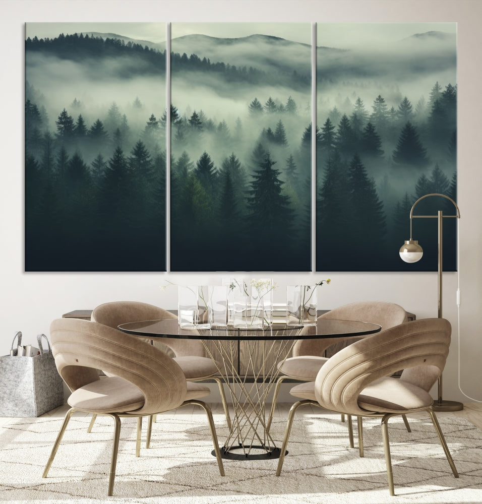 Misty Forest Wall Art Premium Canvas Print une atmosphère brumeuse et sereine