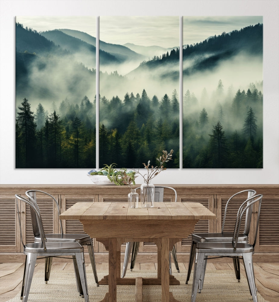 Captivant Misty Forest Wall Art Premium Impression sur toile une atmosphère brumeuse et sereine