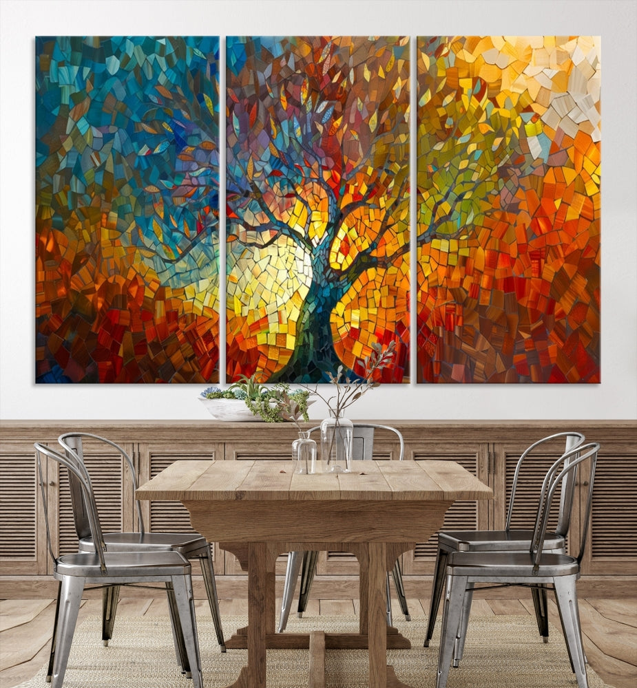 Yggdrasil Tree of Life Mosaic Stained Glass Wall Art Canvas Print