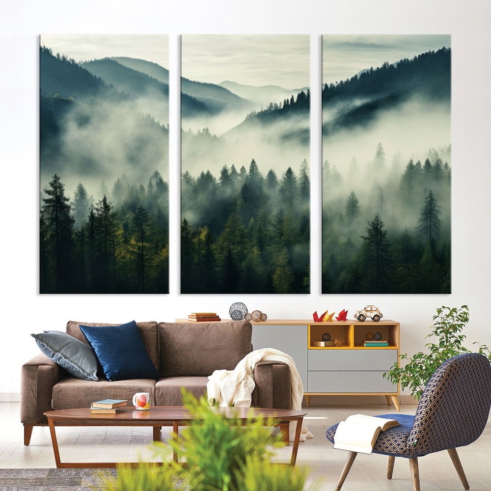 Captivant Misty Forest Wall Art Premium Impression sur toile une atmosphère brumeuse et sereine