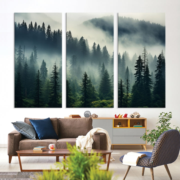 Captivant Misty Forest Wall Art Premium Impression sur toile une atmosphère brumeuse et sereine